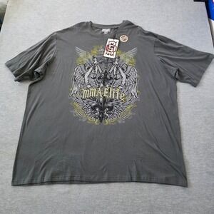 MMA Elite Mens T Shirt 3XT Charcoal Gray Graphic Print Wings Fleur De Lis NWT